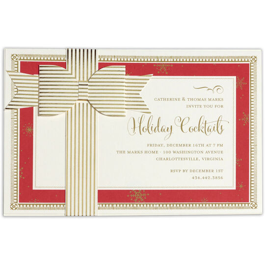 Red with Gold Striped Bow Die-cut Wrap Invitations
